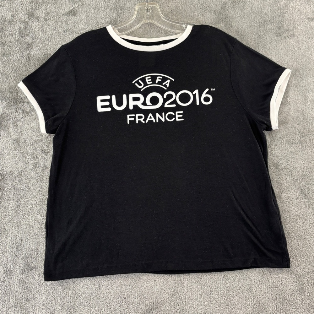 UEFA EURO 2016‎ France Ringer Tee Womens 12 Black White Short Sleeve Licensed